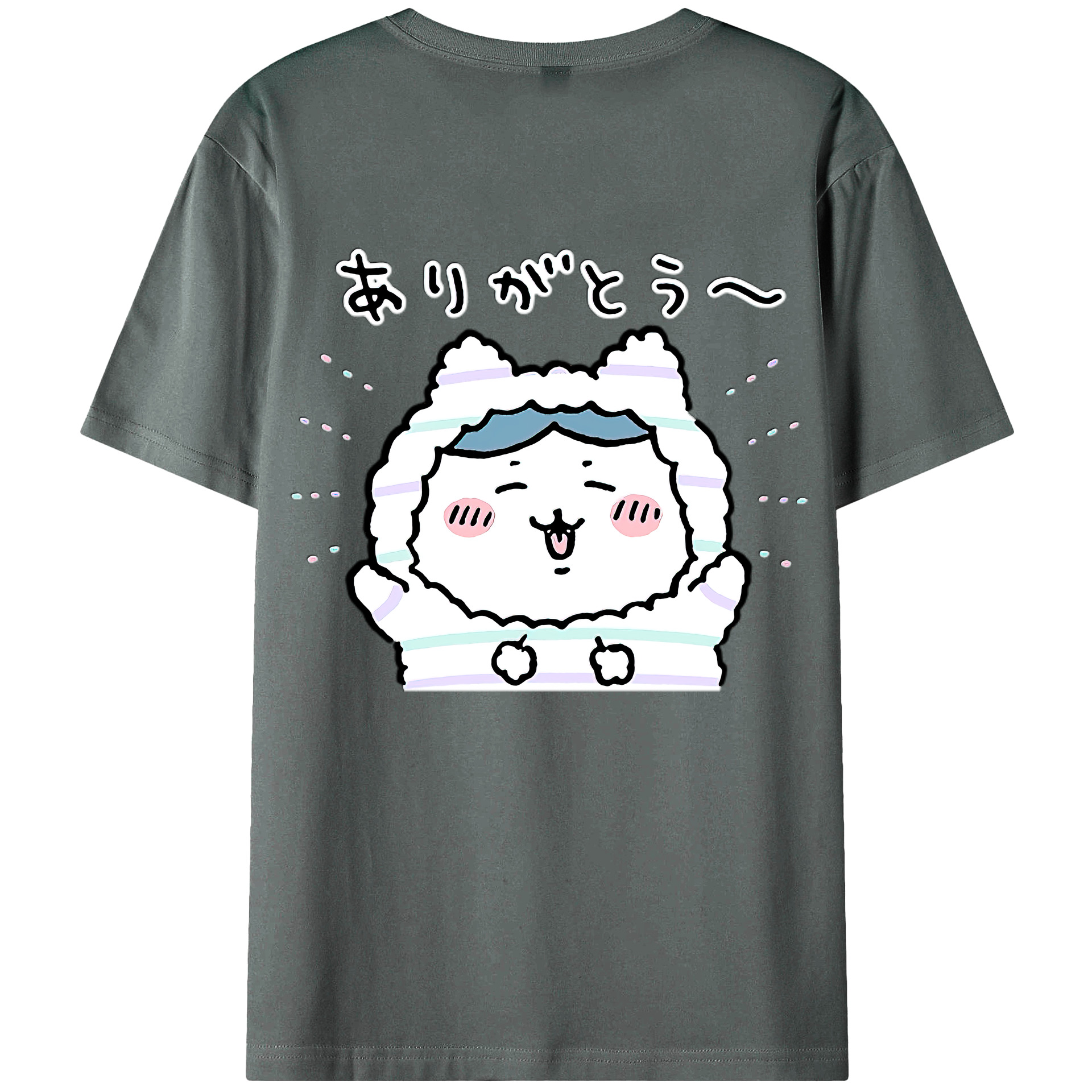 （画像用） ちいかわ ハチワレ Chii-kawa hachiware 綿100％ メンズ半袖Tシャツ（バックプリント） 通気性
